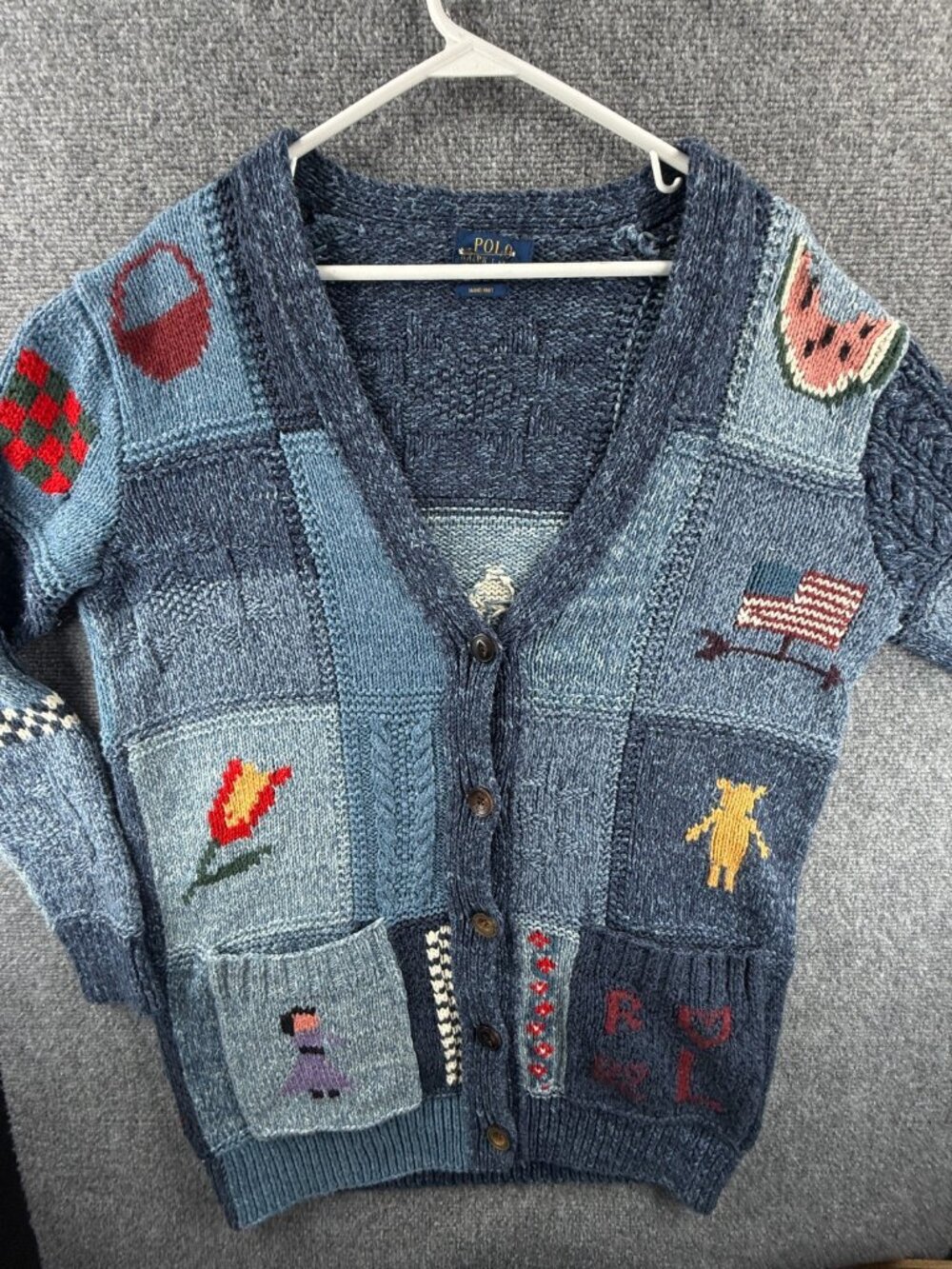 Polo Ralph Lauren Hand Knit Cardigan Sweater Heavyweight Flower 82 Summer Adult